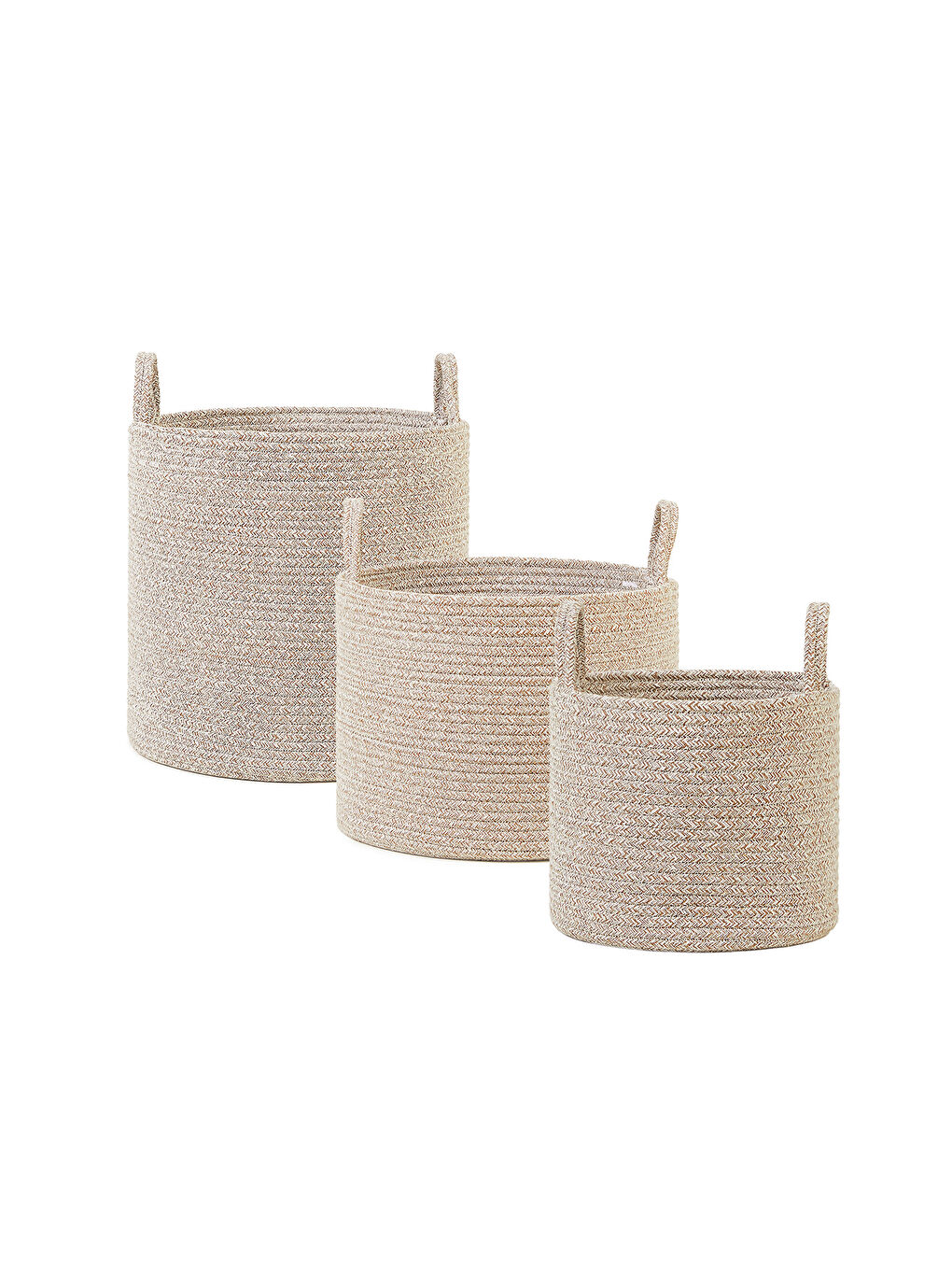3'lü Bej Kırçıllı Pamuklu Halat Sepet Set 26 x 22 / 35 x 27 / 40 x 40 cm-1