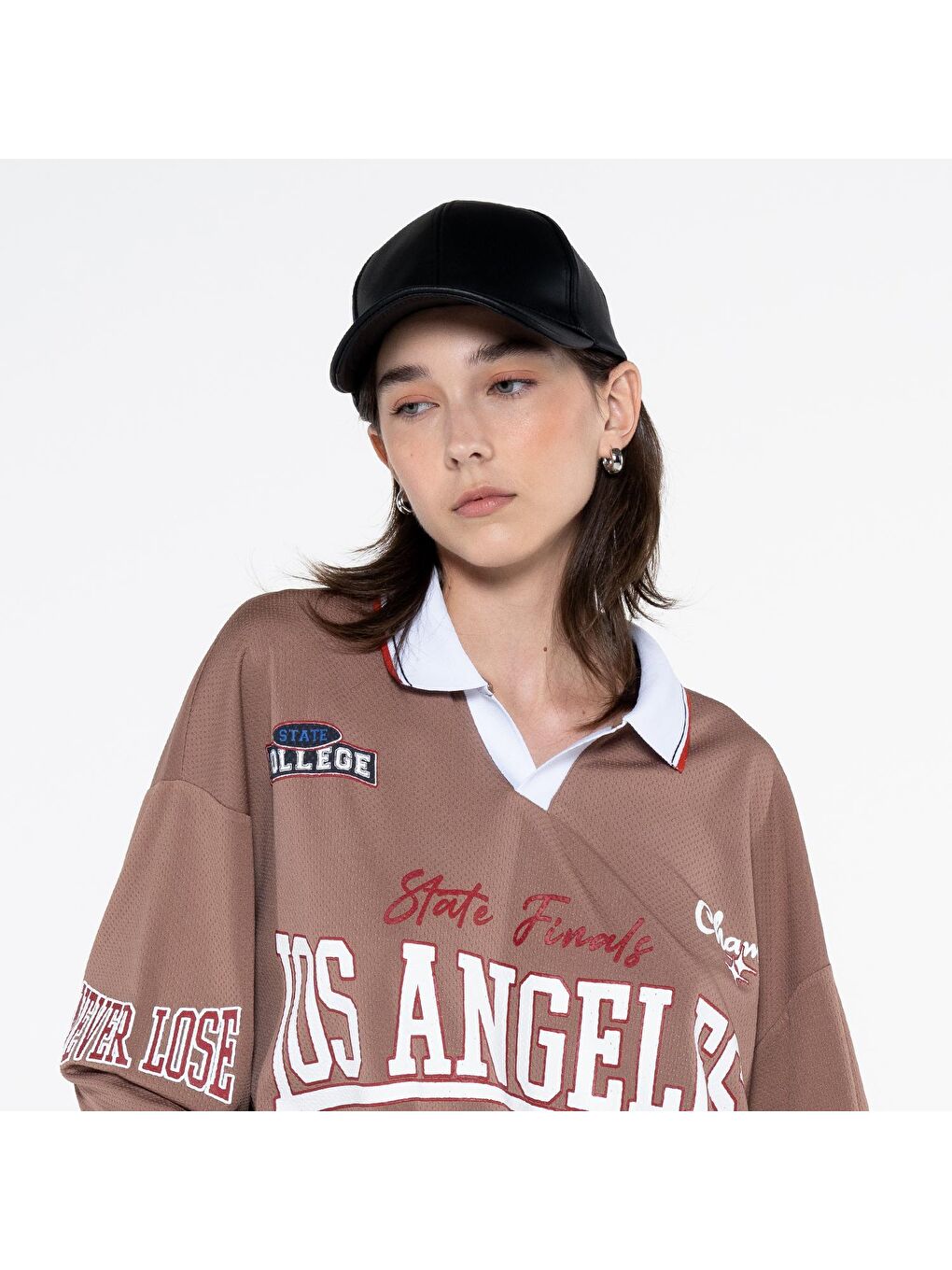 Garcia Kadın Kahverengi Polo Yaka Uzun Kollu Extra Oversize Tişört-3