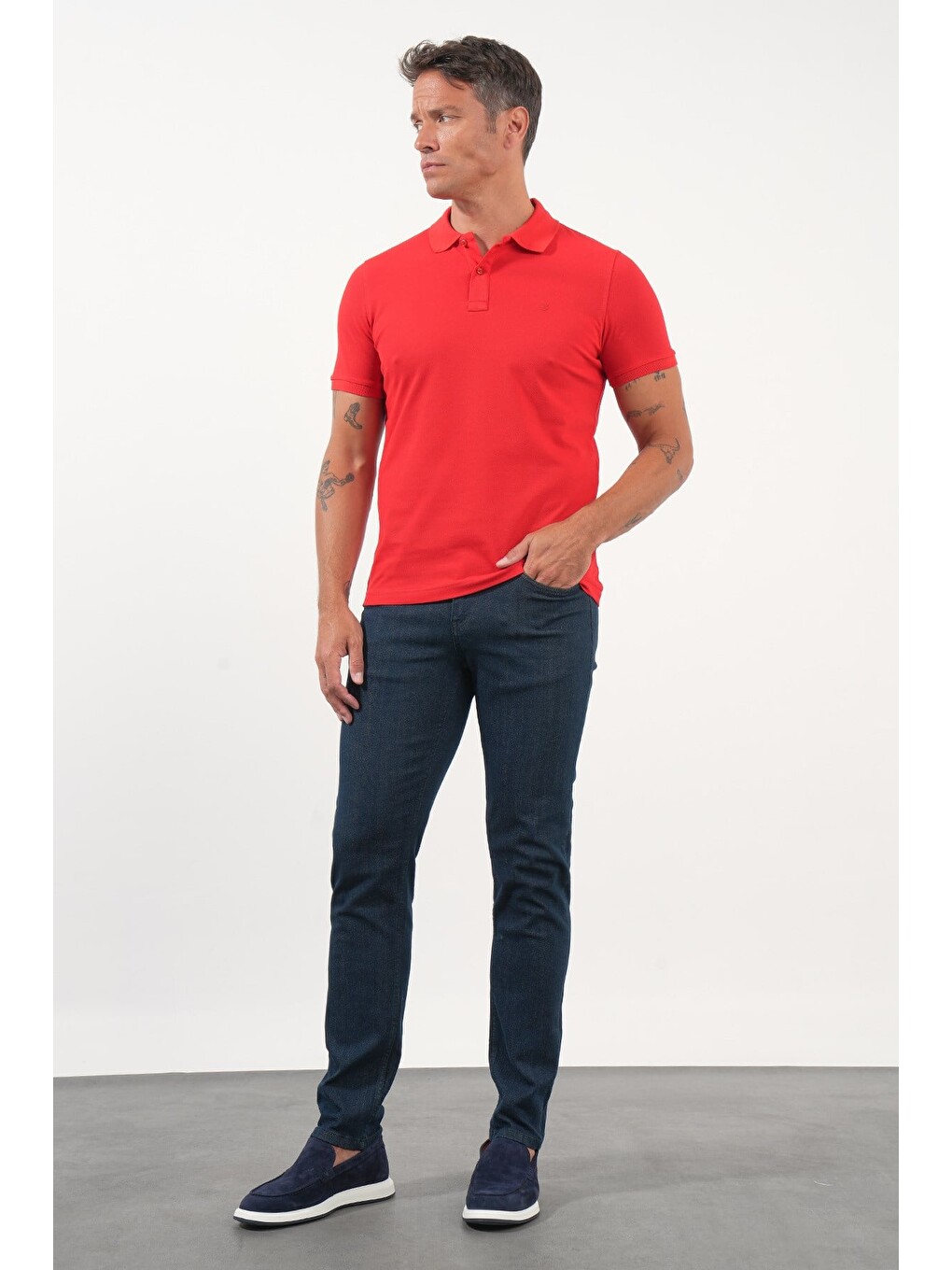Kırmızı Polo Yaka Pike Kısa Kol Slim Fit Pamuklu Hediye Kutulu Tişört 1011260169-1