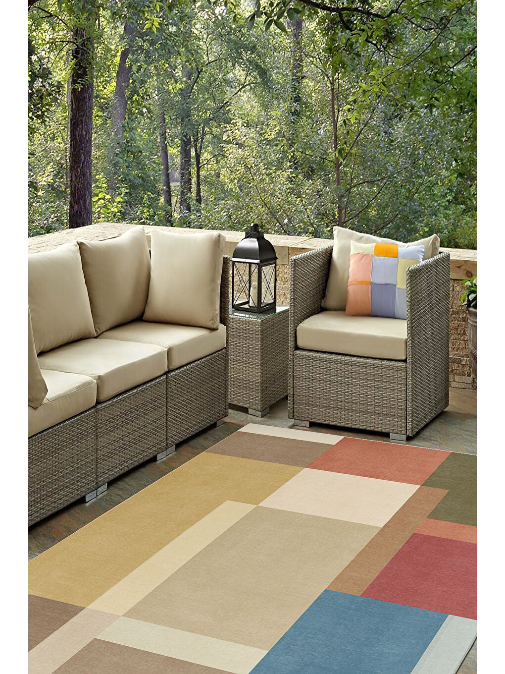 Bej Dekoratif Salon Halısı, Makinada Yıkanabilir, Kaymaz Taban, İnce & Modern Tasarım-1