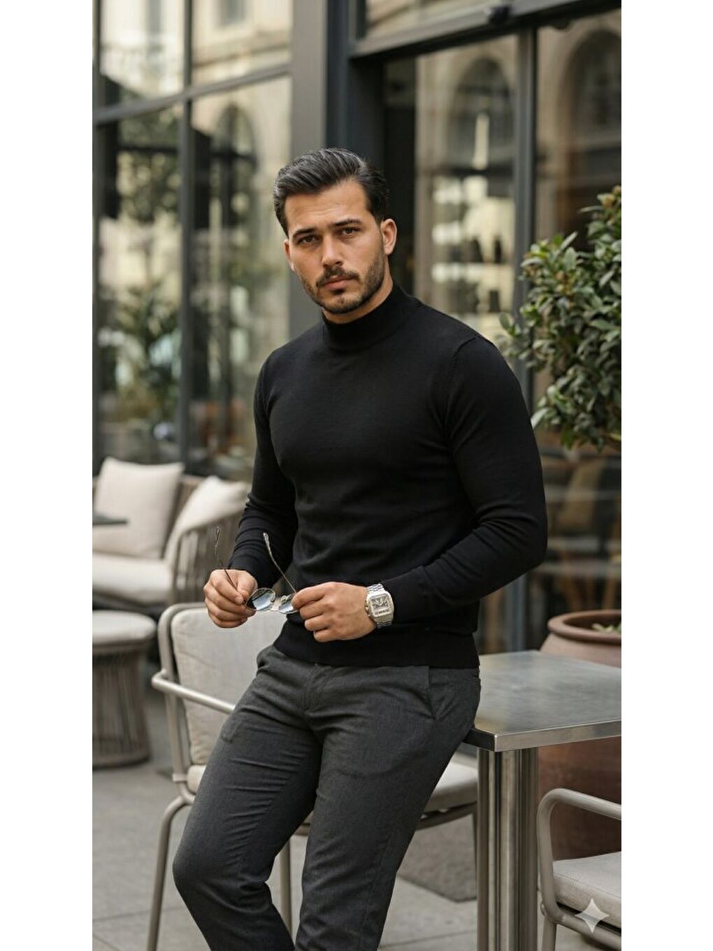 Siyah Erkek Yarım Balıkçı Yaka Pamuklu Triko-2