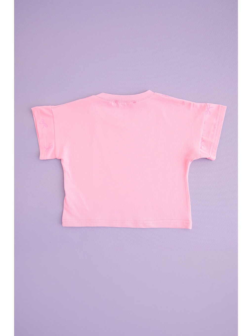 Pembe Fiyonk Baskılı Kız Çocuk Crop Tişört-2
