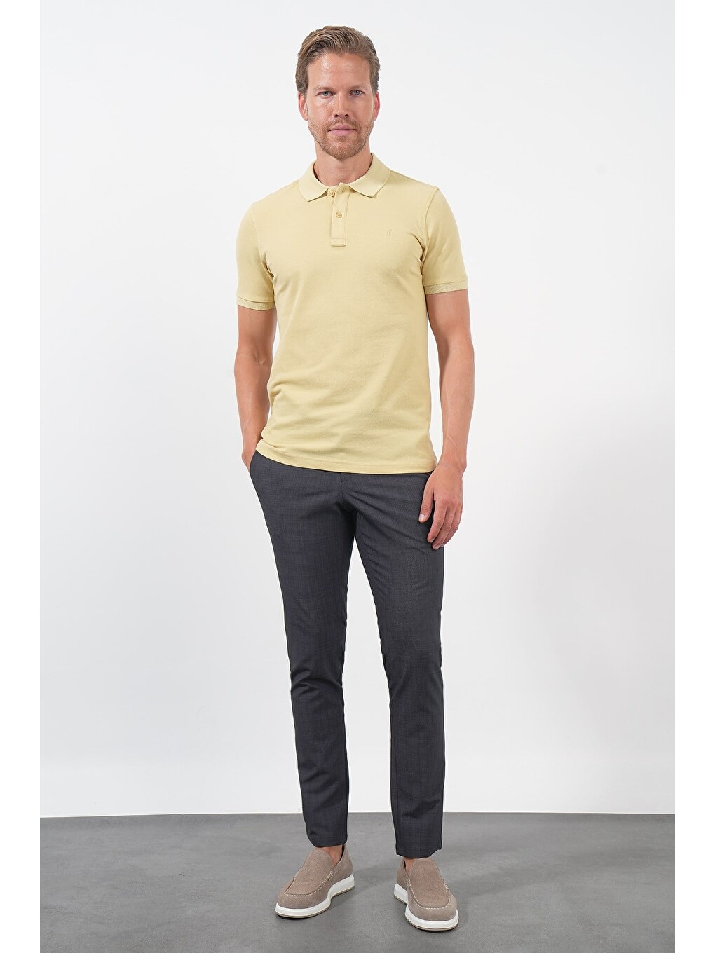 Sarı Polo Yaka Pike Kısa Kol Slim Fit Pamuklu Hediye Kutulu Tişört 1011260169-1