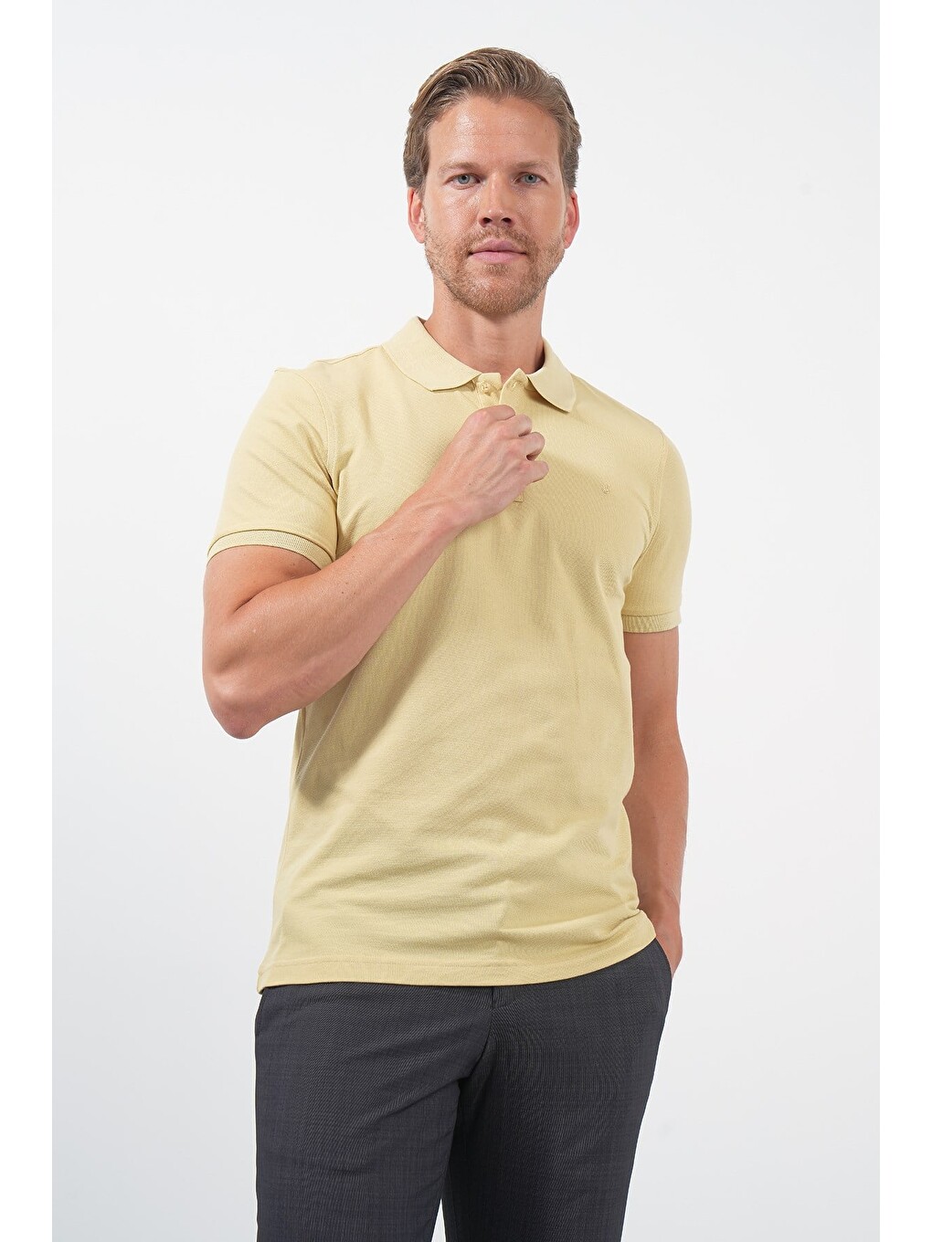Sarı Polo Yaka Pike Kısa Kol Slim Fit Pamuklu Hediye Kutulu Tişört 1011260169-2