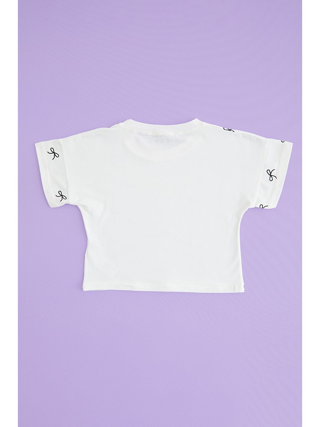 Ekru Fiyonk Baskılı Kız Çocuk Crop Tişört-2