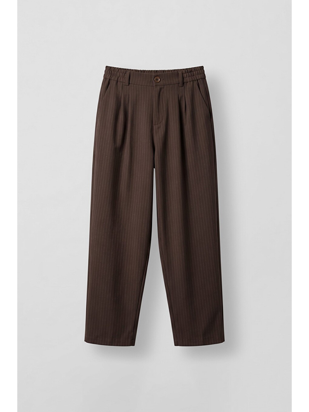 Erkek Baggy Fit Çizgili Pamuklu Kumaş Pantolon Kahverengi