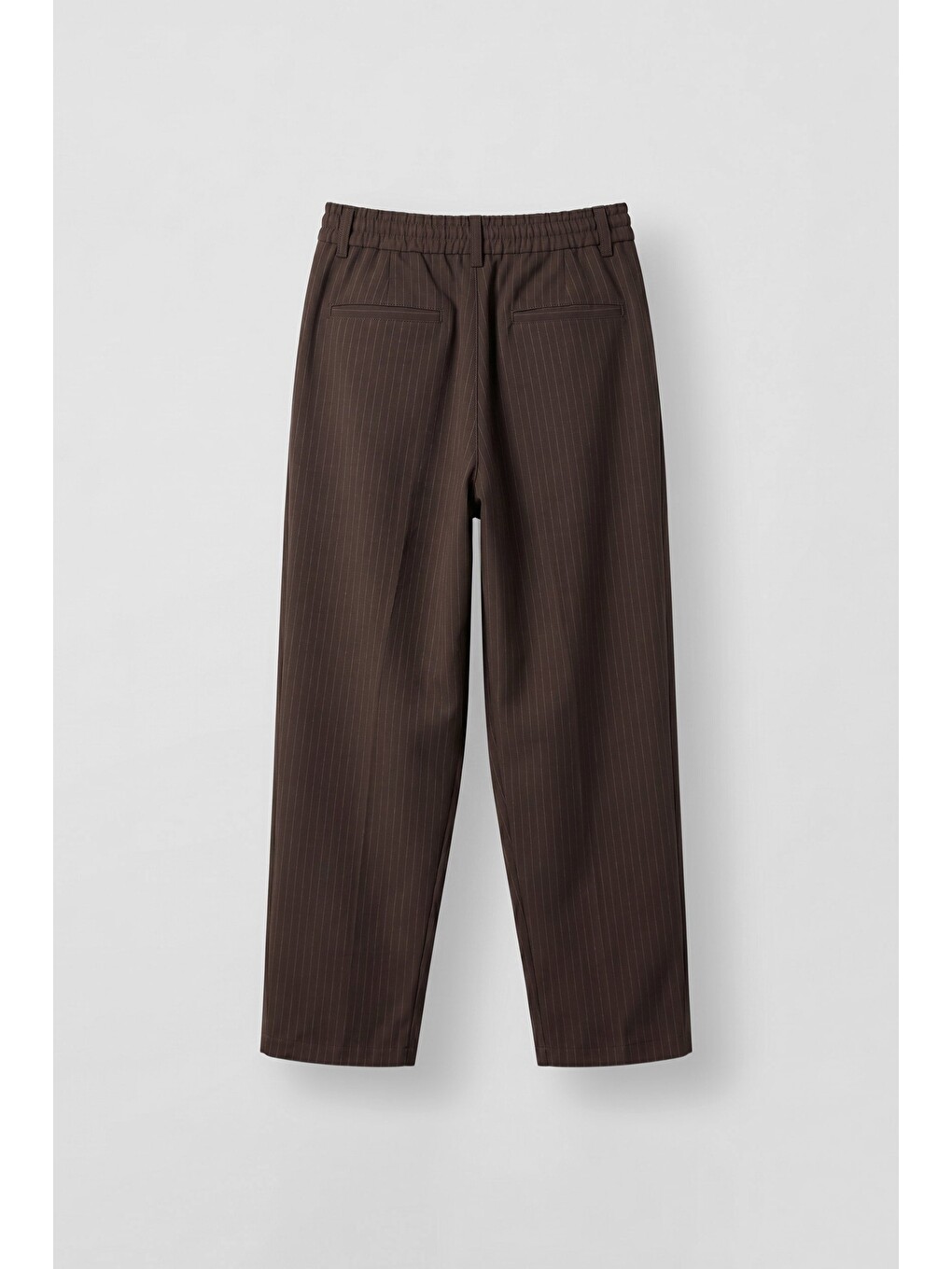 Erkek Baggy Fit Çizgili Pamuklu Kumaş Pantolon Kahverengi-1