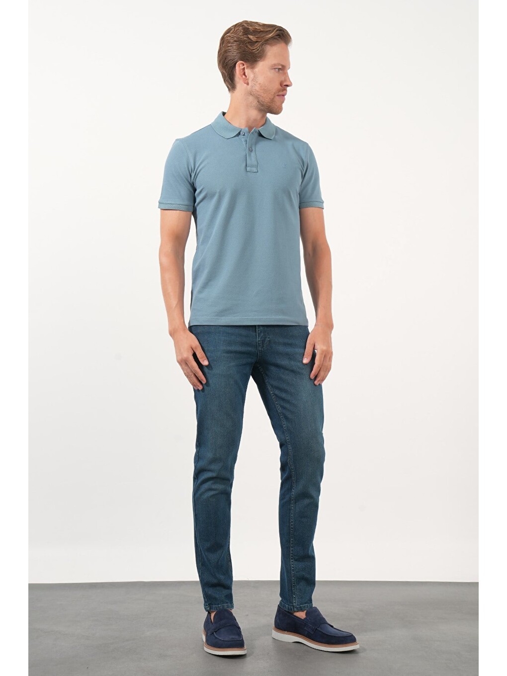Mavi Polo Yaka Pike Kısa Kol Slim Fit Pamuklu Hediye Kutulu Tişört 1011260169-1