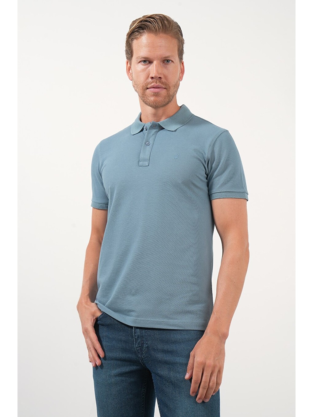 Mavi Polo Yaka Pike Kısa Kol Slim Fit Pamuklu Hediye Kutulu Tişört 1011260169-2