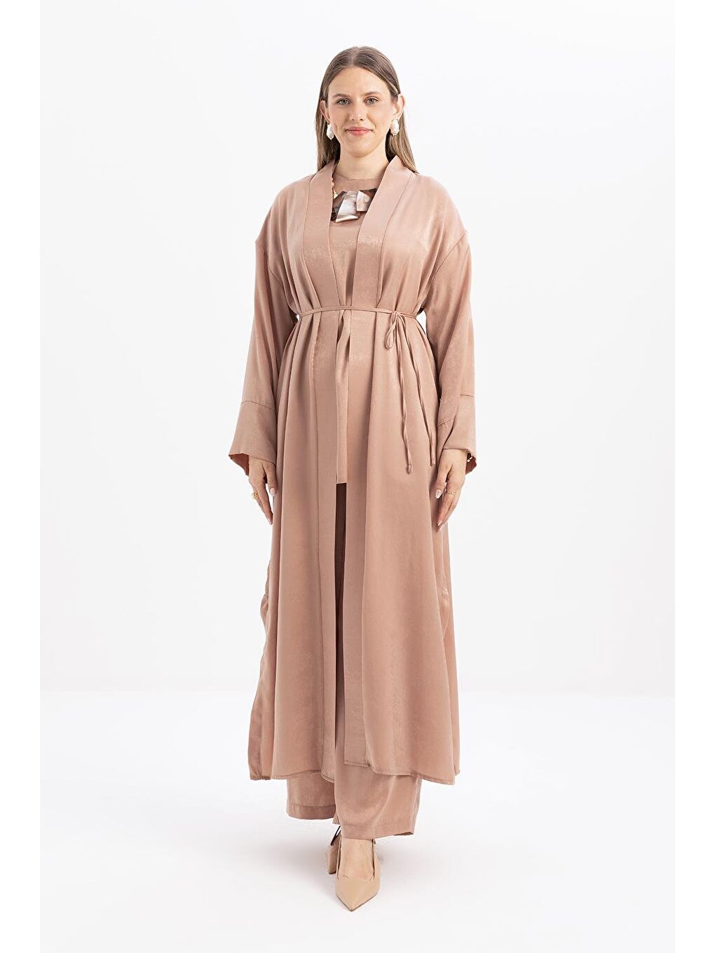 Bej Vizon-Bel Kuşaklı Abayalı Takım-1