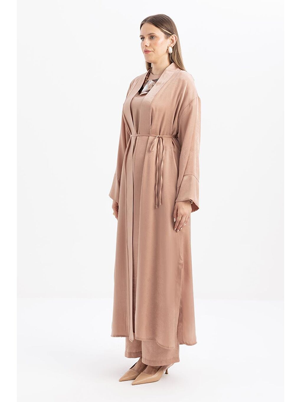 Bej Vizon-Bel Kuşaklı Abayalı Takım-2