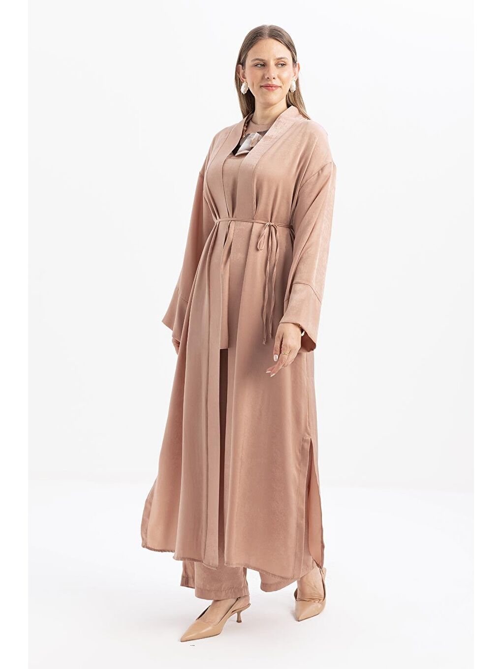 Bej Vizon-Bel Kuşaklı Abayalı Takım-4