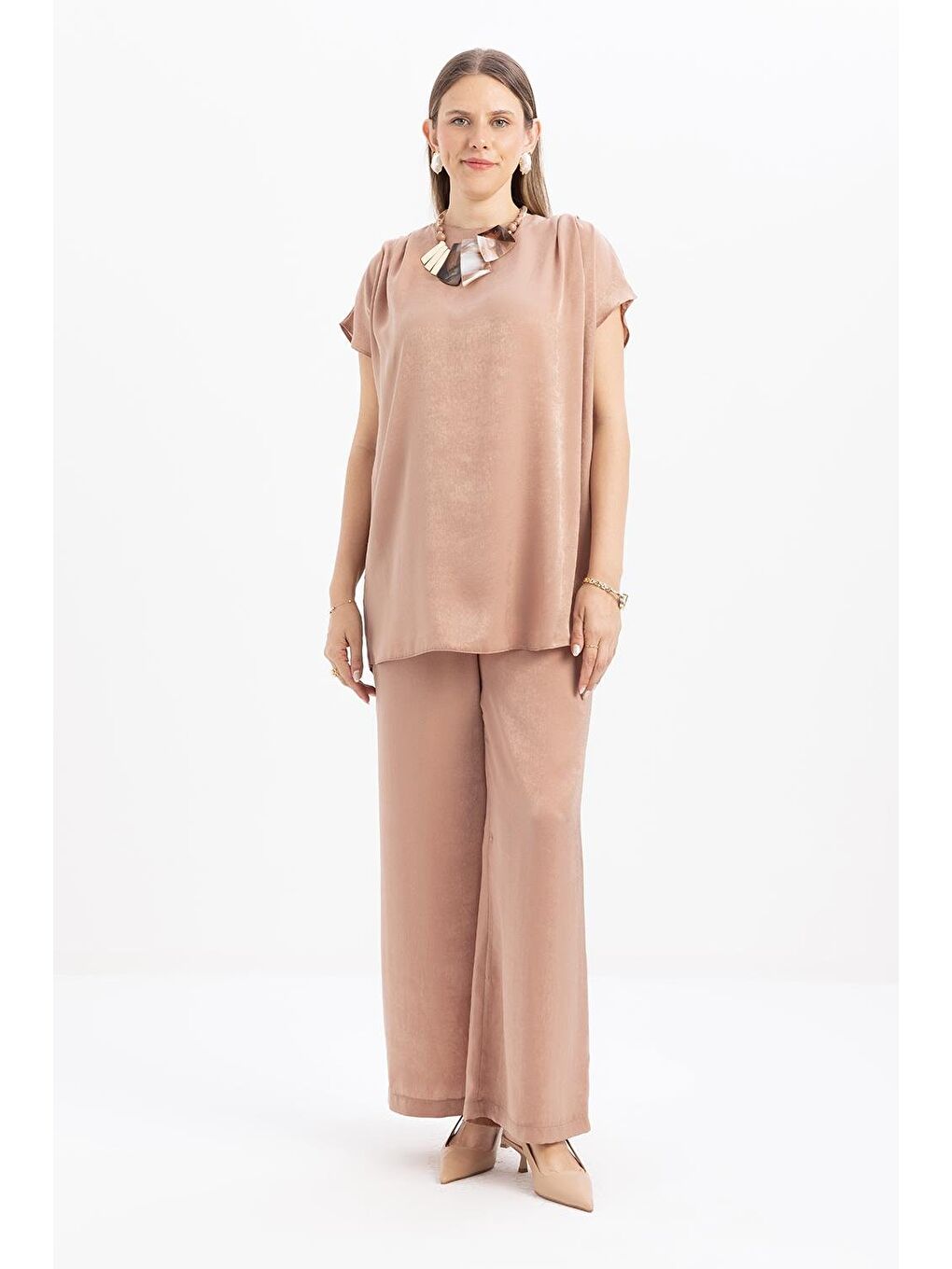 Bej Vizon-Bel Kuşaklı Abayalı Takım-5