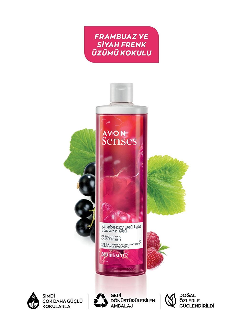 AVON Renksiz Senses Rapsberry Delight Frambuaz ve Frenk Üzümü Kokulu Duş Jeli 500 Ml. - 1