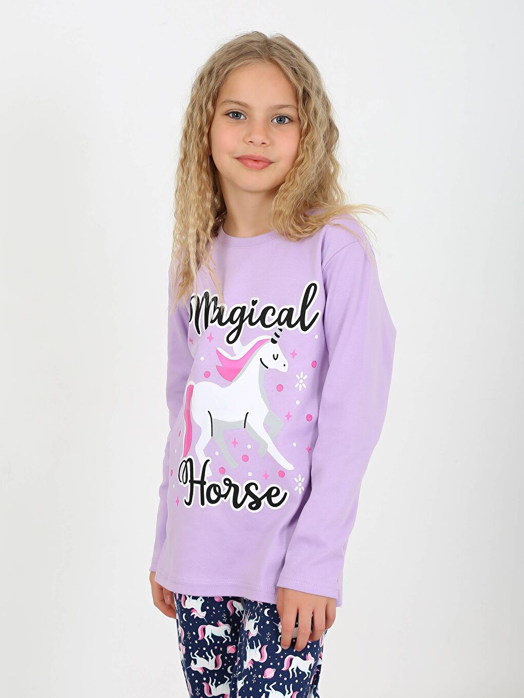 Vitmo Lila Kız Çocuk Uzun Kollu %100 Pamuklu Pijama Takımı Magical Horse