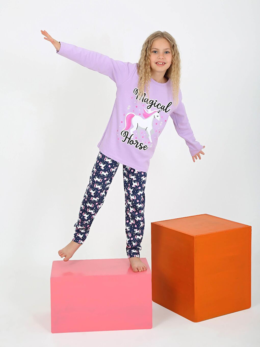 Vitmo Lila Kız Çocuk Uzun Kollu %100 Pamuklu Pijama Takımı Magical Horse - 1