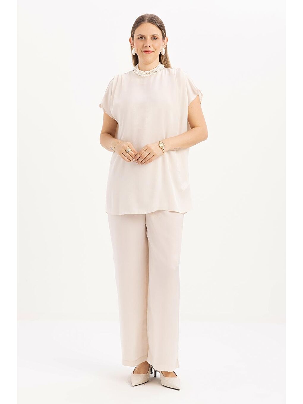 Beyaz Kemik-Bel Kuşaklı Abayalı Takım-4