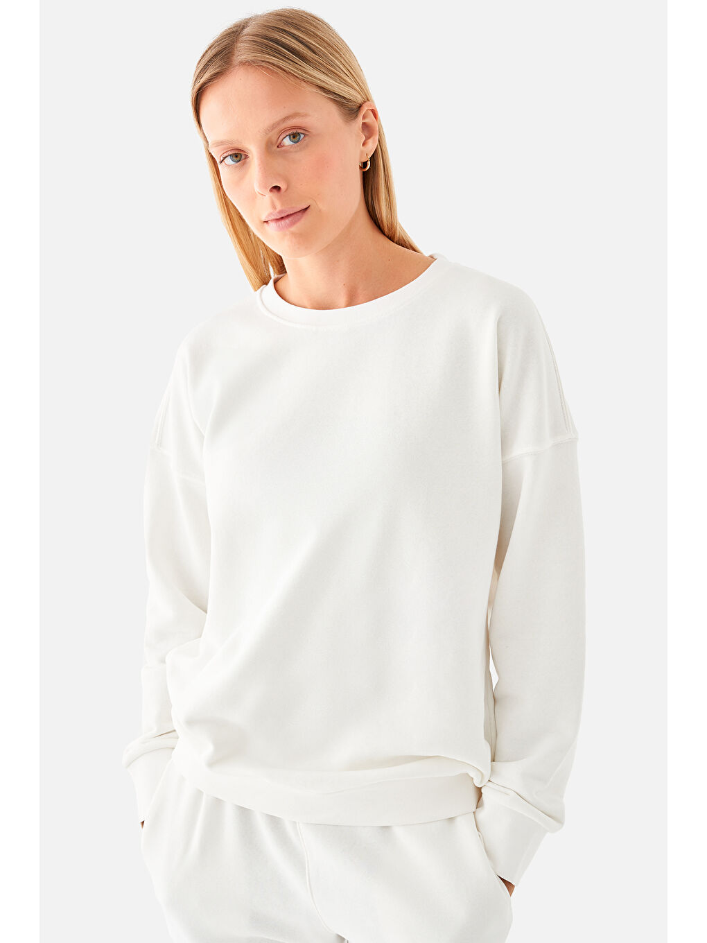 Superstacy Ekru Nina Pamuklu Basic Krem Sweatshirt