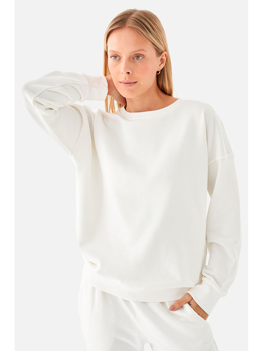 Superstacy Ekru Nina Pamuklu Basic Krem Sweatshirt - 1