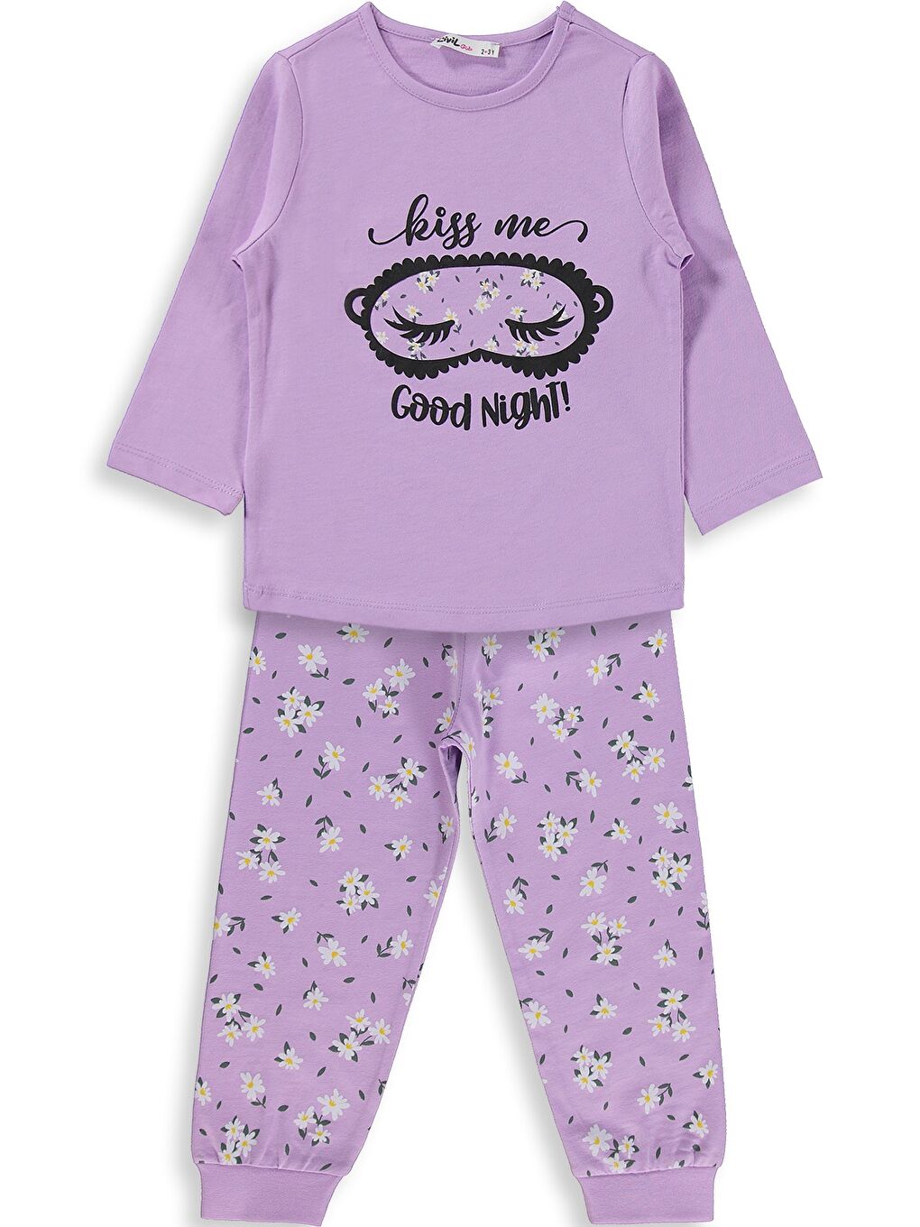 Girls Çiçek Desenli 2-5 Yaş Pijama Takımı - Lila