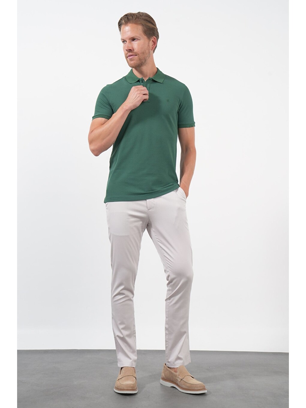 Yeşil Polo Yaka Pike Kısa Kol Slim Fit Pamuklu Hediye Kutulu Tişört 1011260169-1