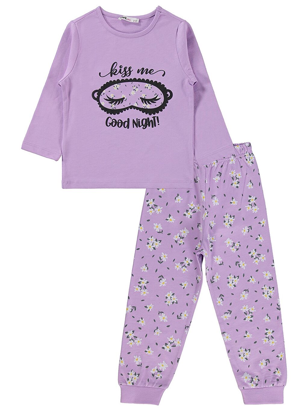 Girls Çiçek Desenli 2-5 Yaş Pijama Takımı - Lila-3