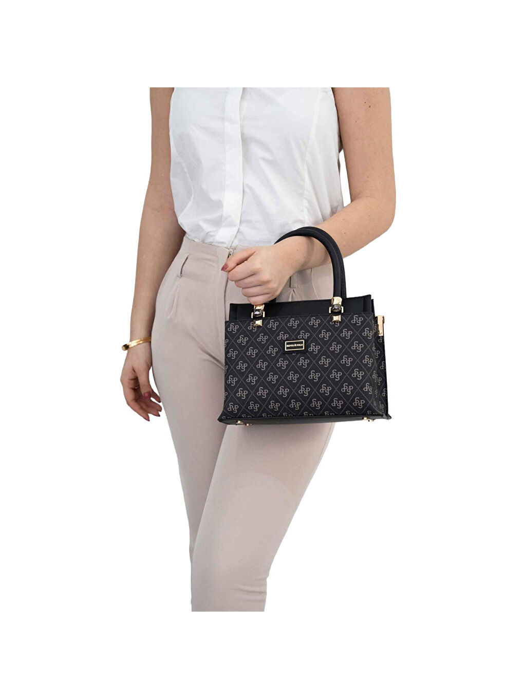 Gri Kadın Omuz Çantası 826-45829 SILVER POLO BAYAN ÇANTASI M178 FÜME-MAT SİYAH