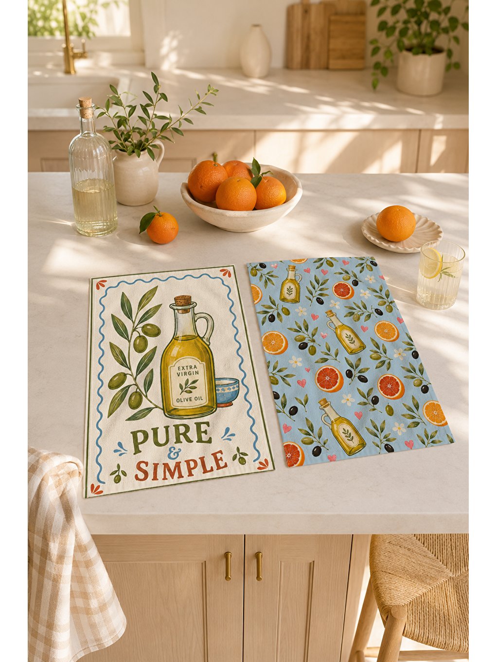 Beyaz Zeytin Limon Çiçek Desenli Havlu