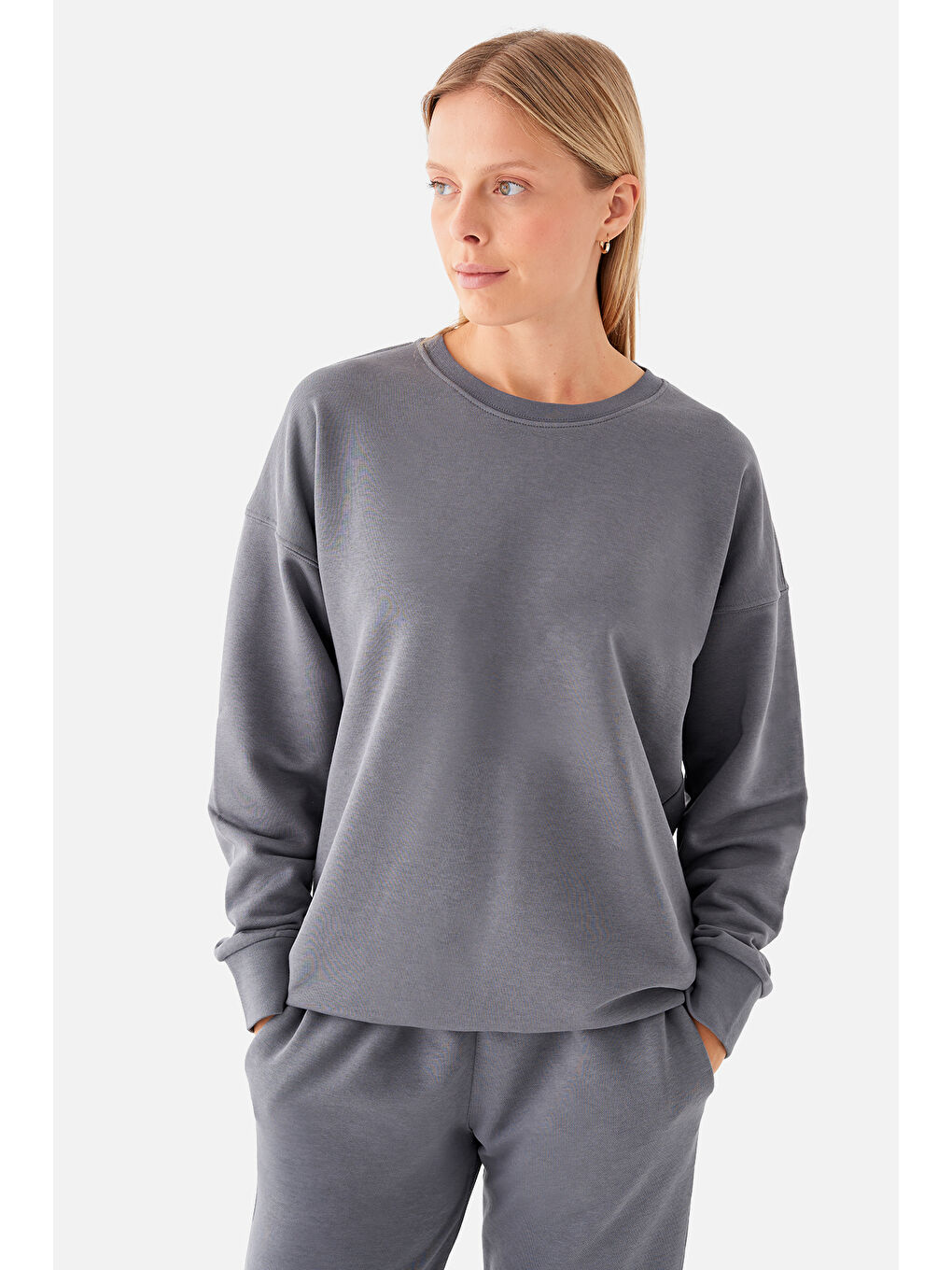 Superstacy Gri Nina Pamuklu Basic Füme Sweatshirt - 1