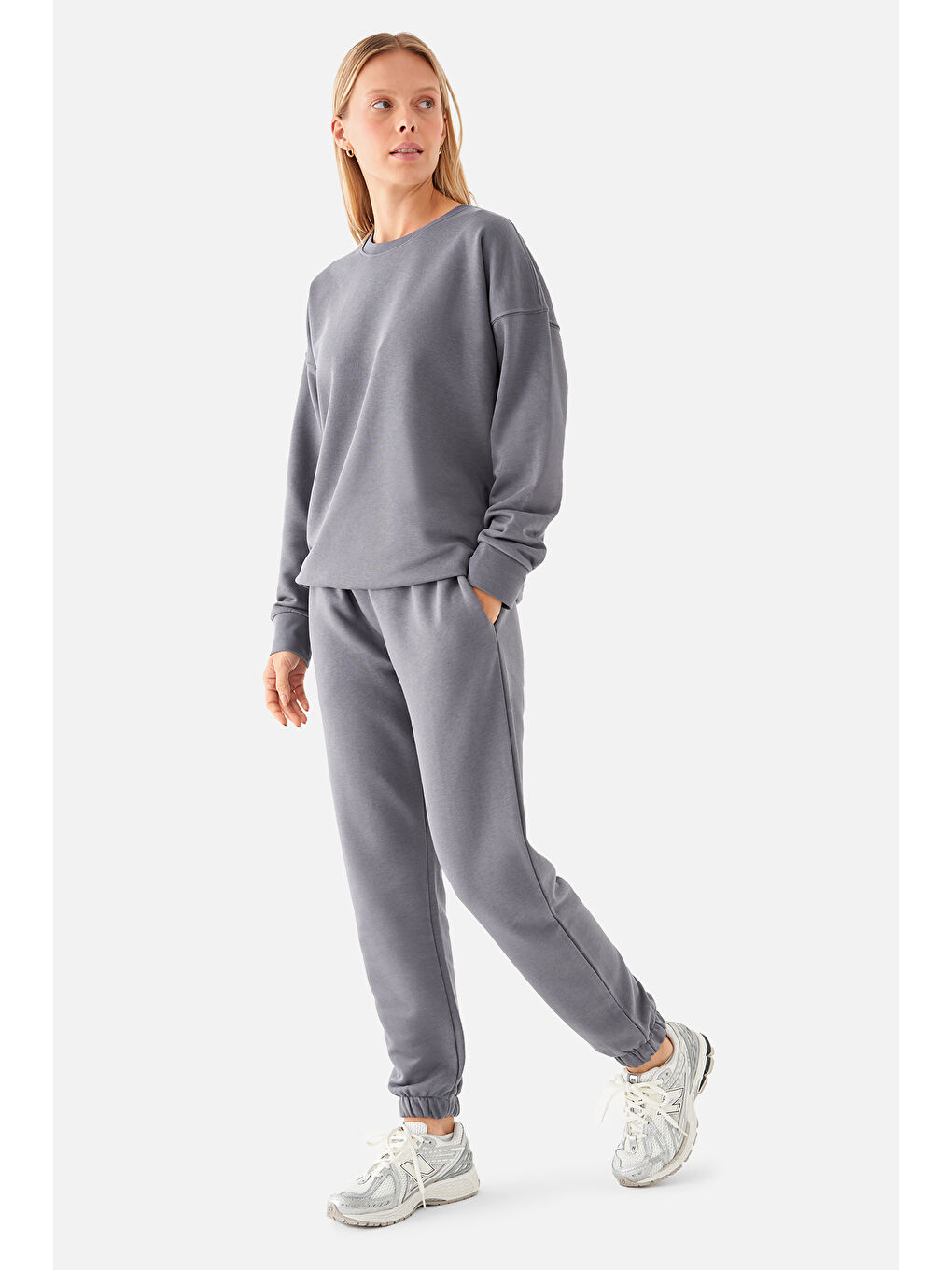 Superstacy Gri Nina Pamuklu Basic Füme Sweatshirt - 3