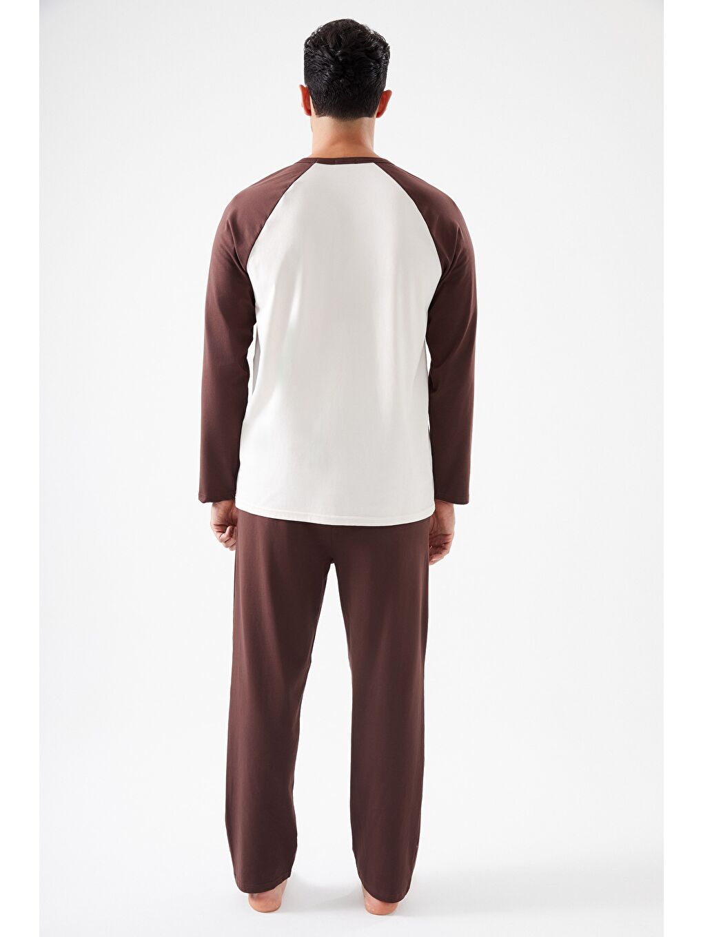 Kahverengi Erkek Pamuklu Uzun Kollu Cepli Pijama Takımı-2