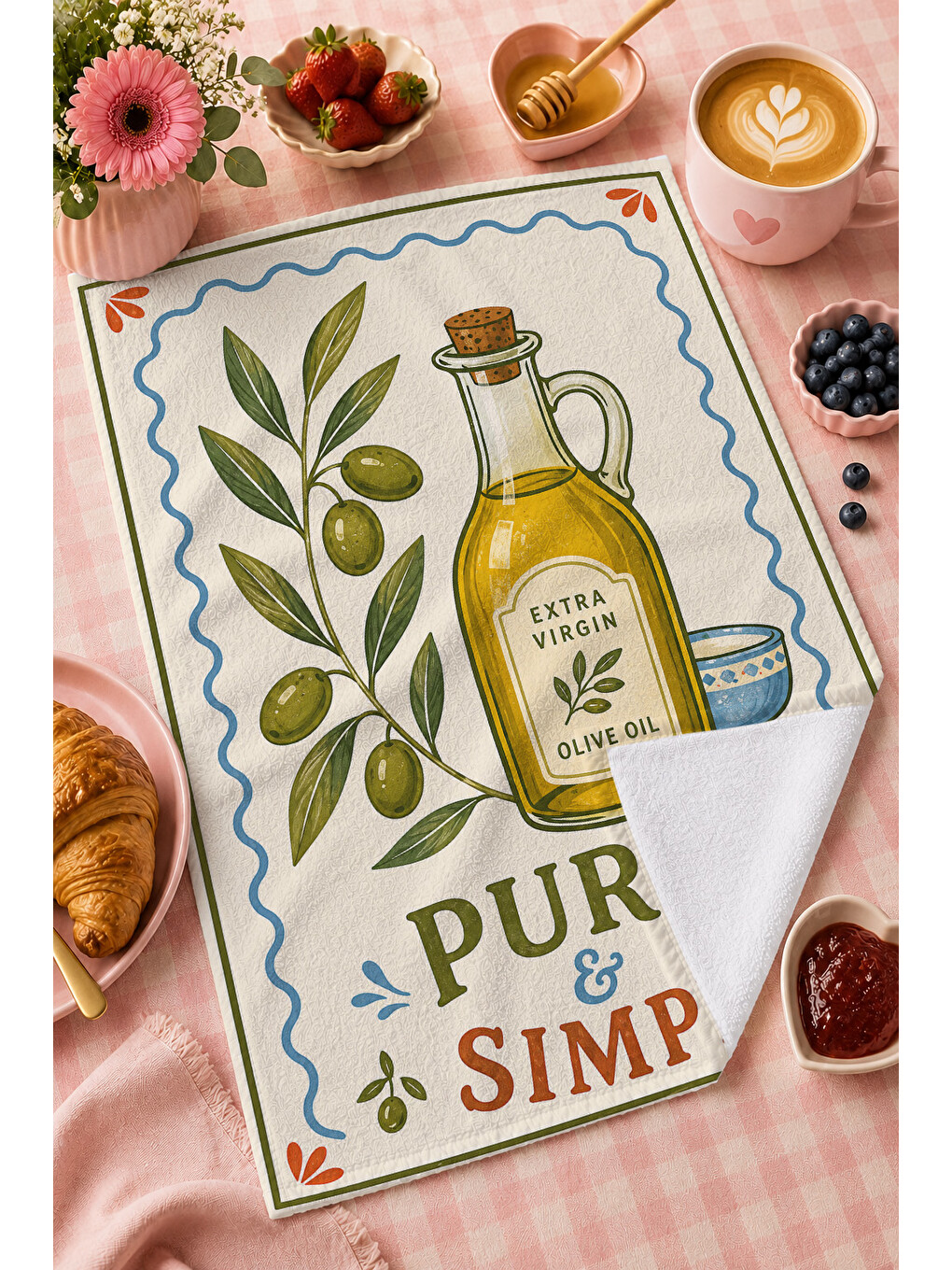 Beyaz Zeytin Limon Çiçek Desenli Havlu-1