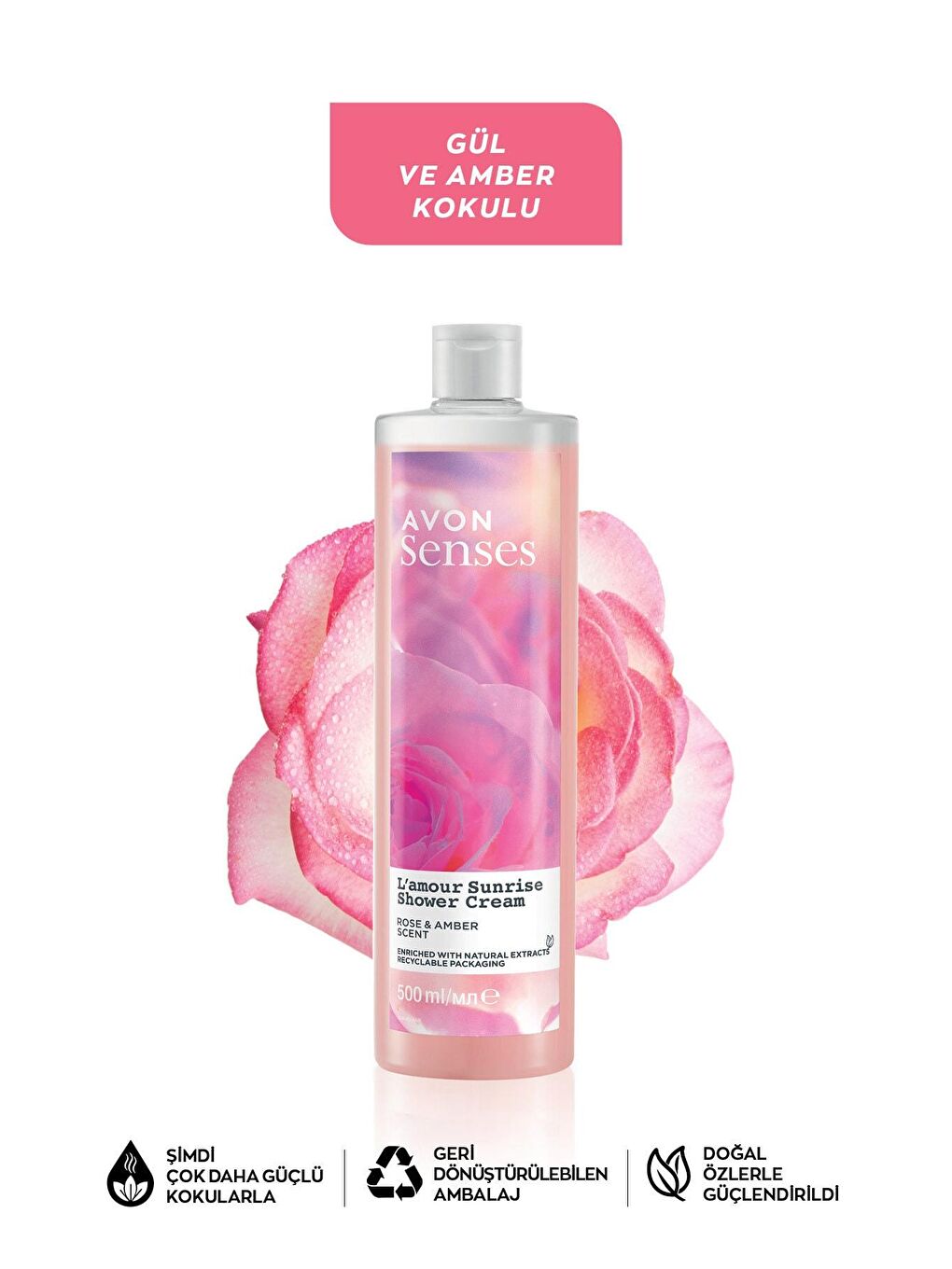 AVON Senses L'amour Sunrise Gül ve Amber Kokulu Krem Duş Jeli 500 Ml. - 1