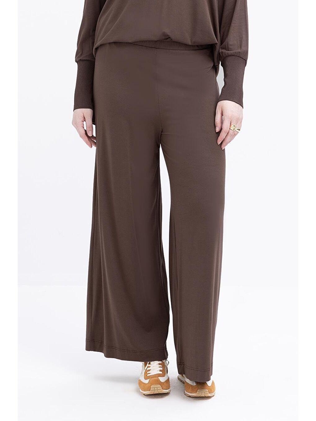 Kahverengi Kahve-Büyük Beden Elastanlı Pantolonlu Takım-4