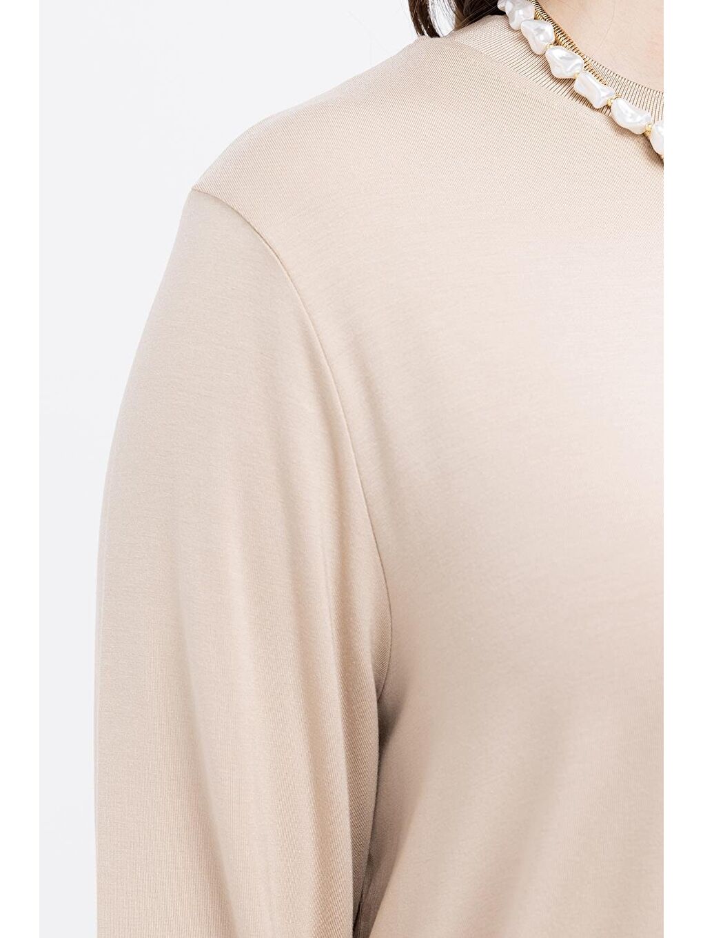 Bej-Büyük Beden Elastanlı Pantolonlu Takım-4