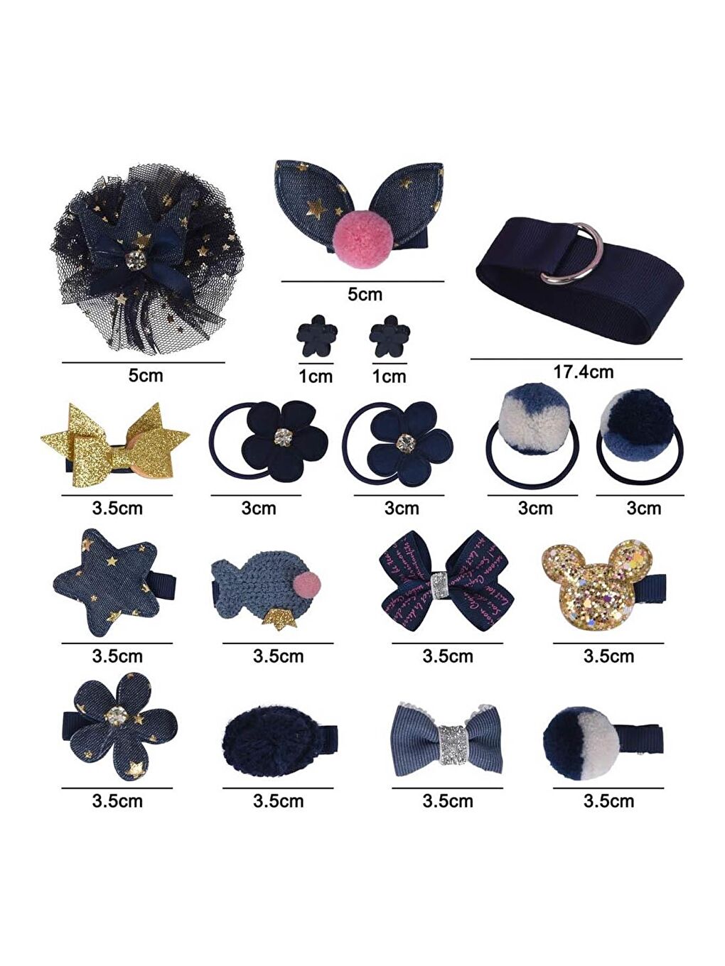 Lacivert Hediyelik Çantalı Kutusunda Kız Çocuk Toka Seti- 18 Adet-1