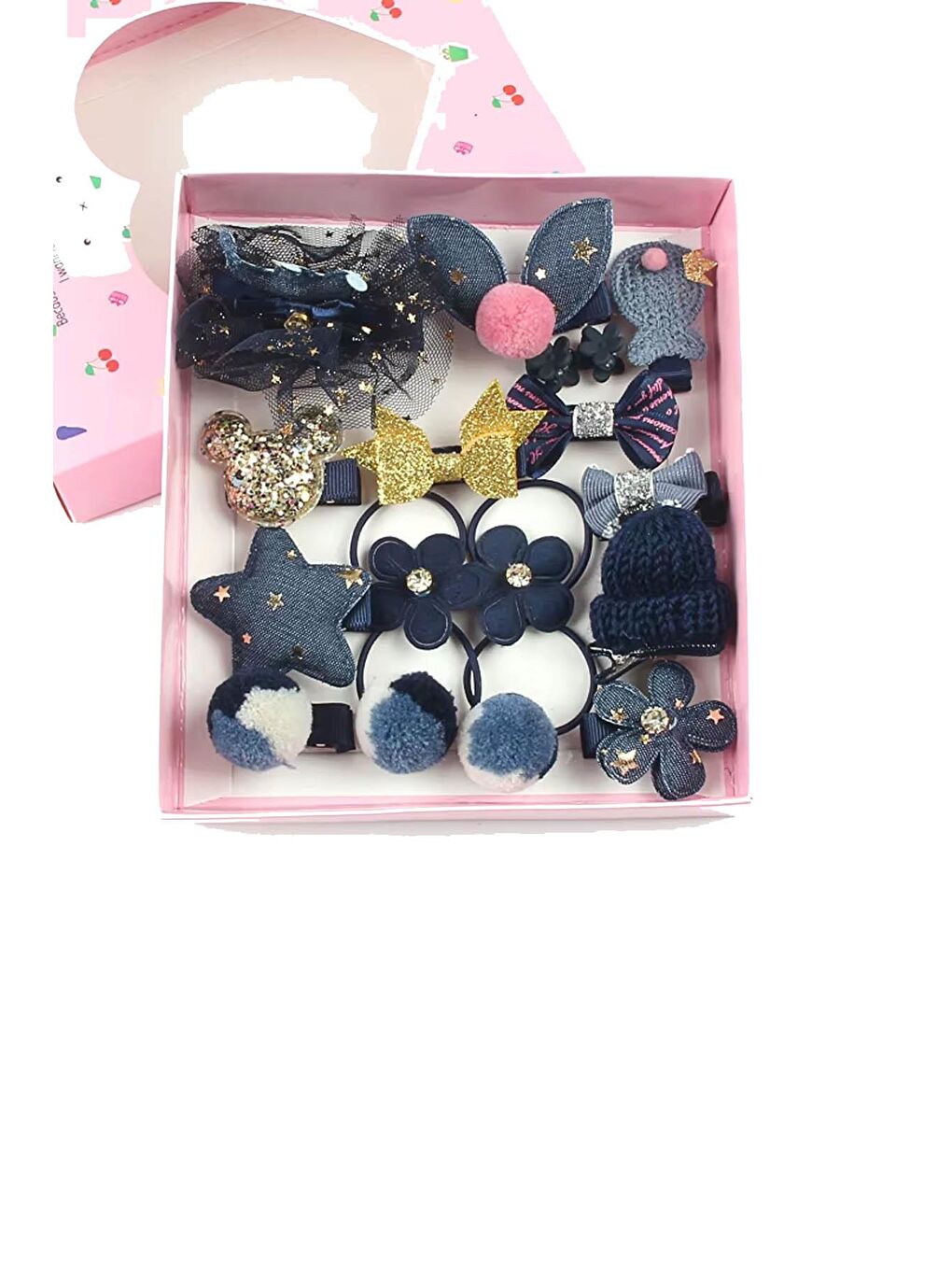 Lacivert Hediyelik Çantalı Kutusunda Kız Çocuk Toka Seti- 18 Adet-2