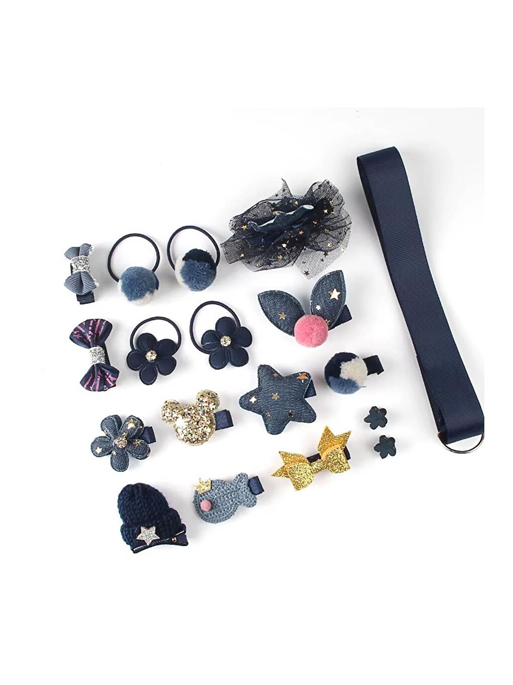 Lacivert Hediyelik Çantalı Kutusunda Kız Çocuk Toka Seti- 18 Adet-4