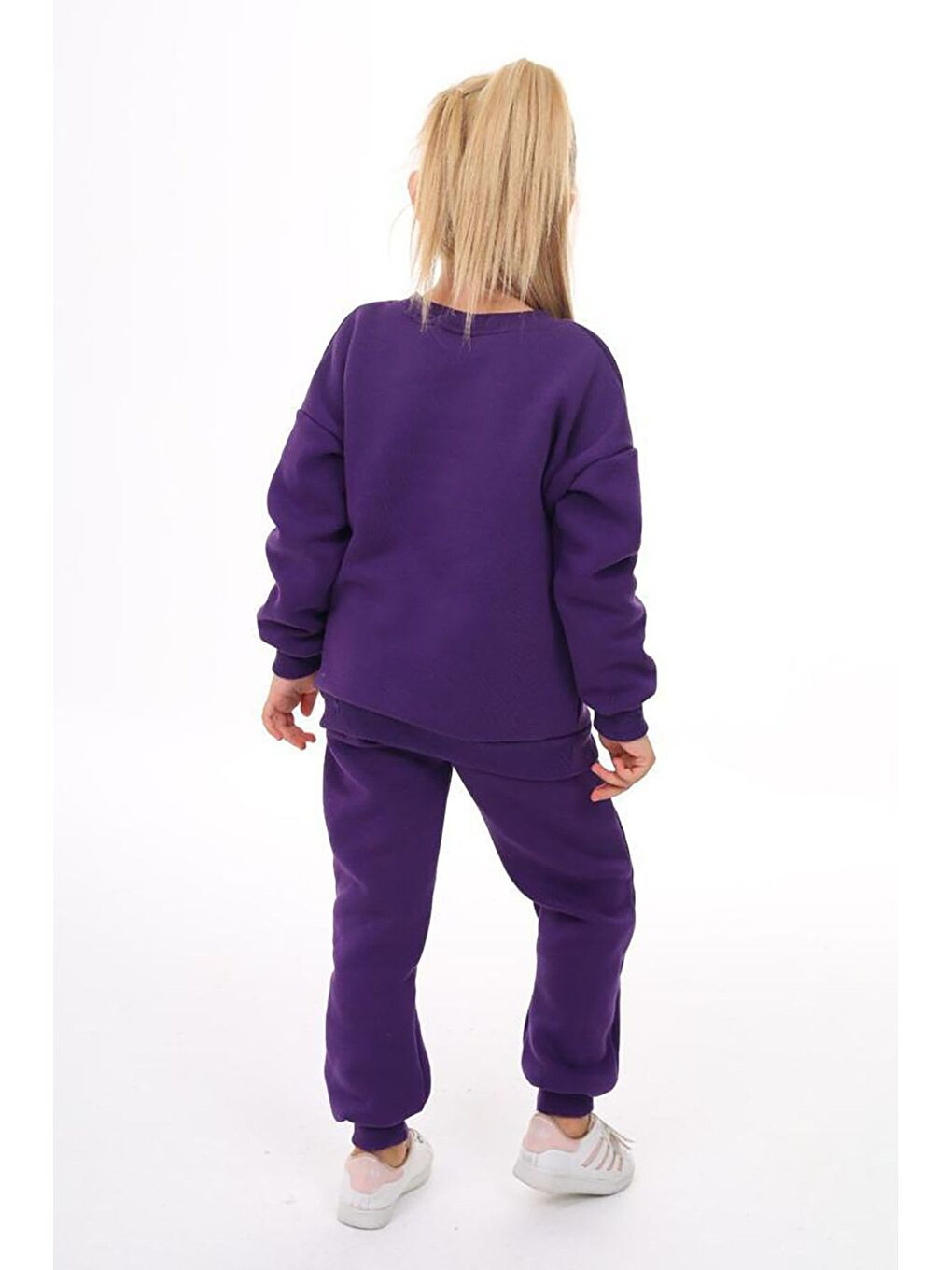 Kız Çocuk Sweatshirt ve Pantolon Takımı – Mor Basic 5-14 Yaş 10843-1