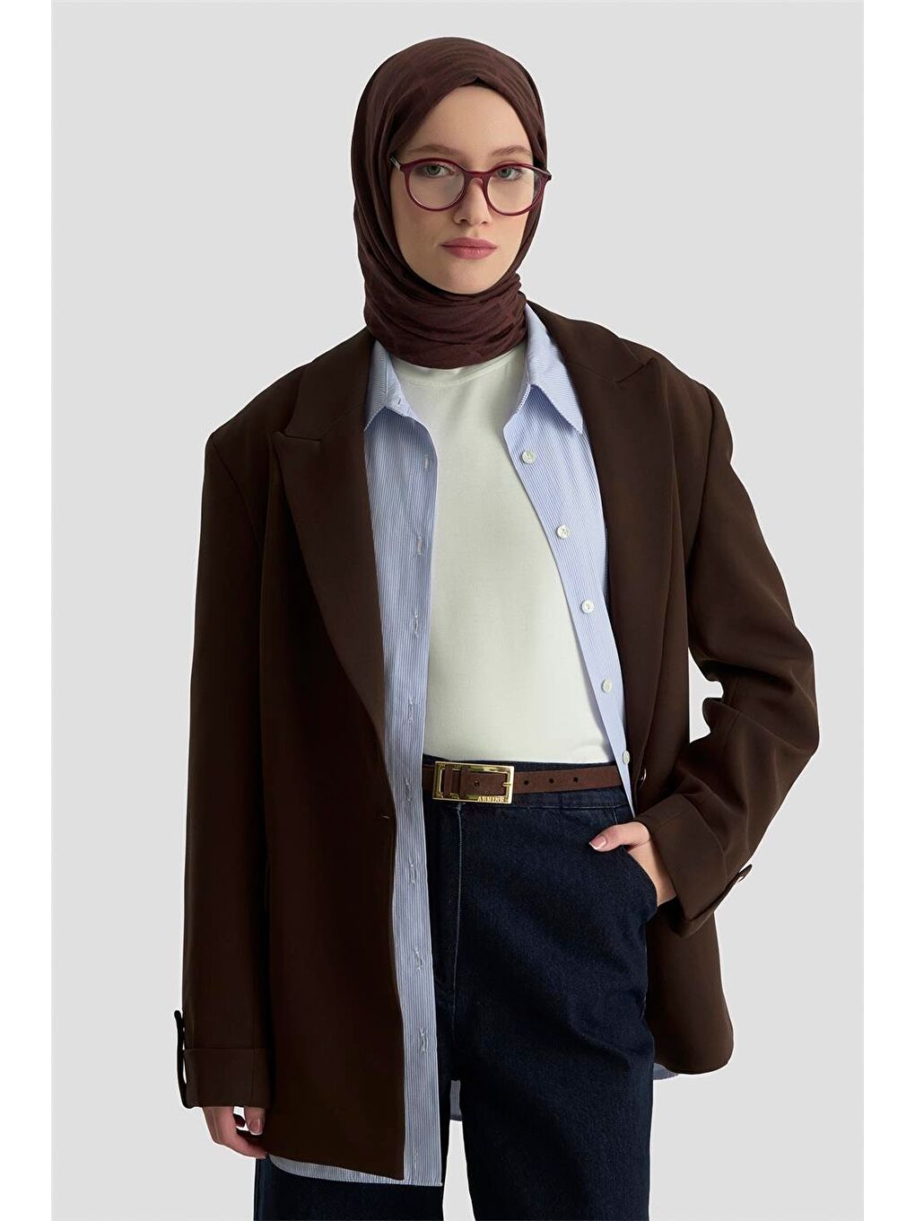 Basic Blazer Ceket 25Kd9016 Kahverengi-1