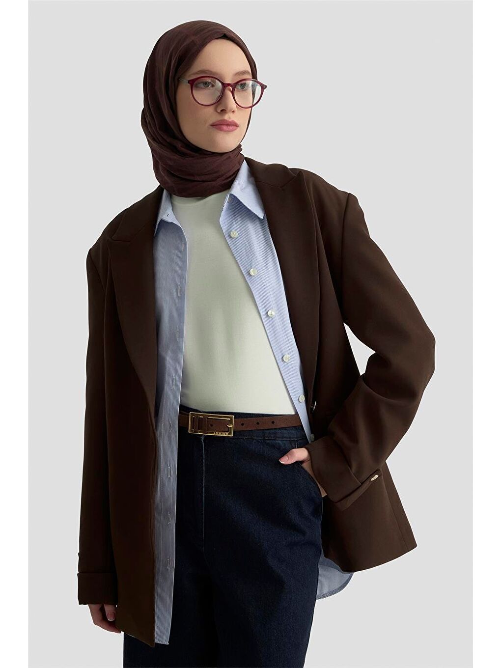 Basic Blazer Ceket 25Kd9016 Kahverengi-2