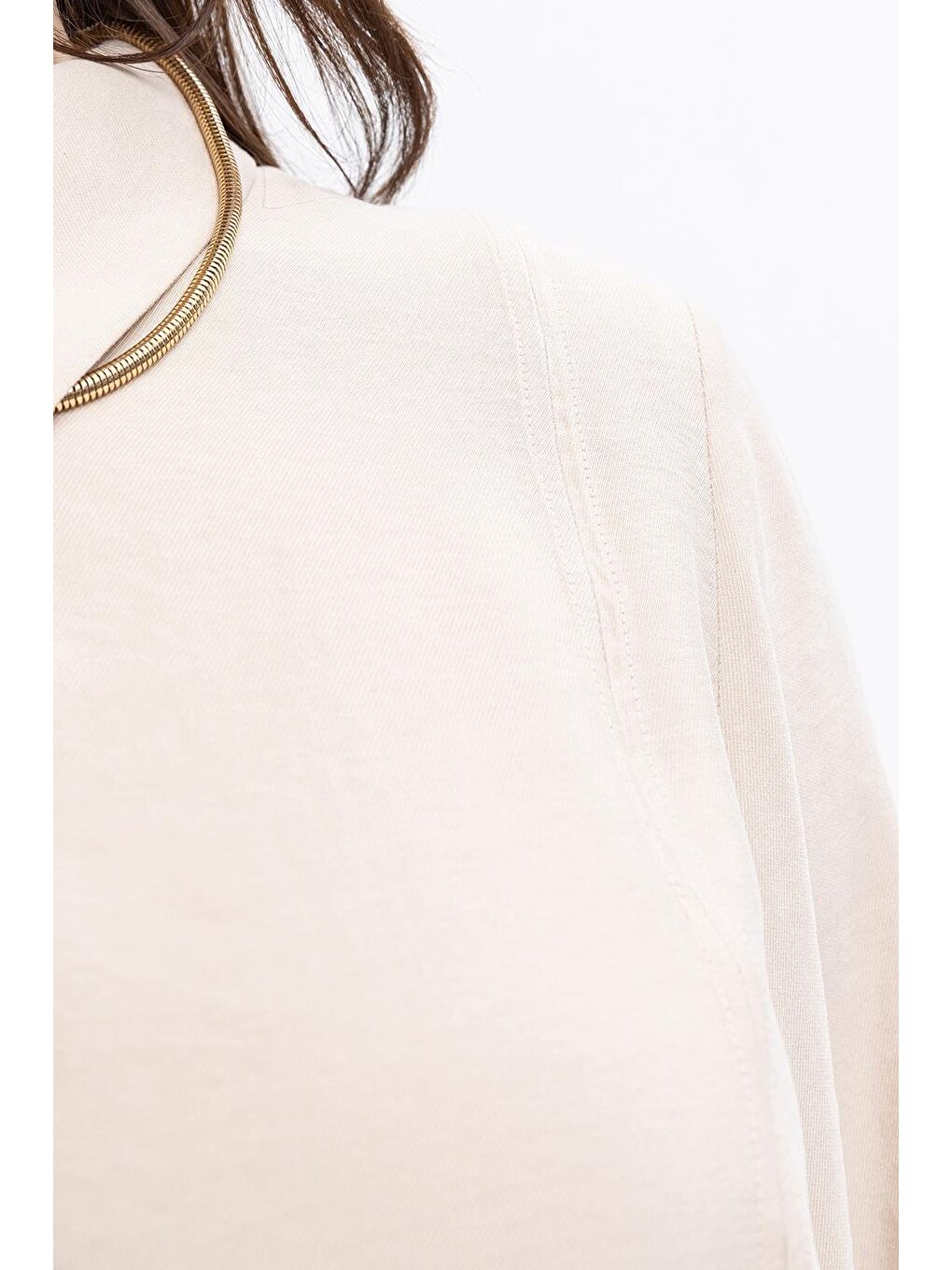 Bej-Yırtmaç Detaylı Büyük Beden Modal Pantolonlu Takım-5