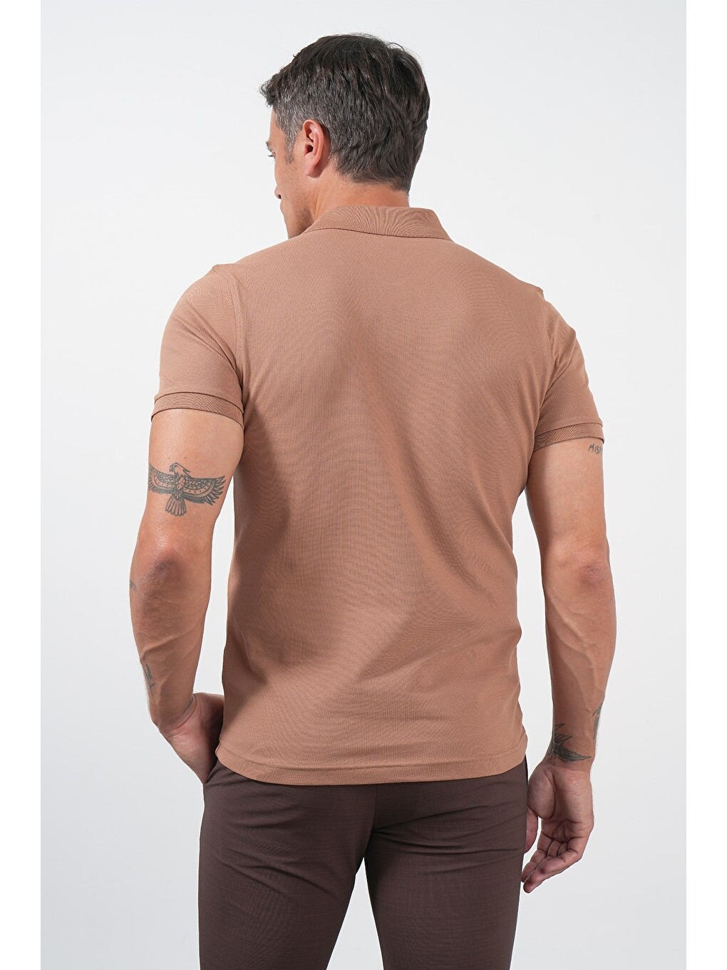 Bej Vizon Polo Yaka Pike Kısa Kol Slim Fit Pamuklu Hediye Kutulu Tişört 1011260169-5