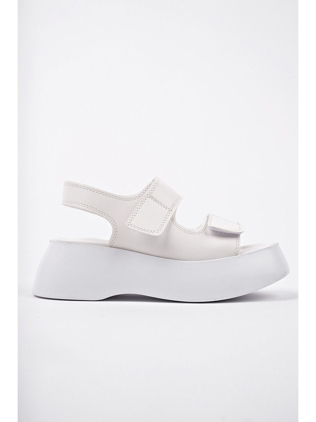 Beyaz NANSHE Kalın Taban Çift Bantlı Cırtlı Günlük Kadın Sandalet-2