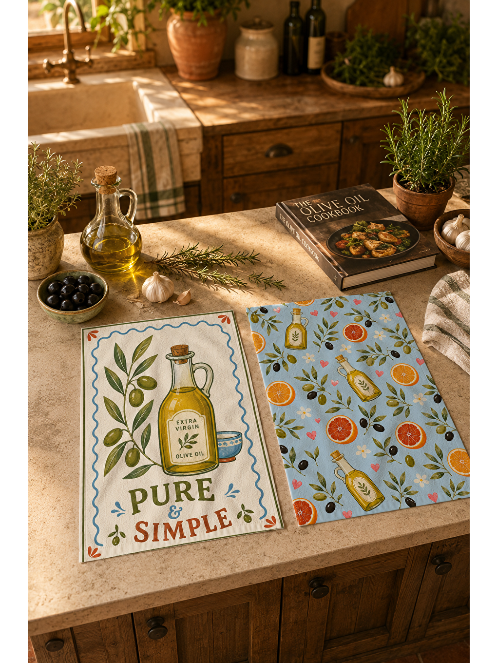 Beyaz Zeytin Limon Çiçek Desenli Havlu-5