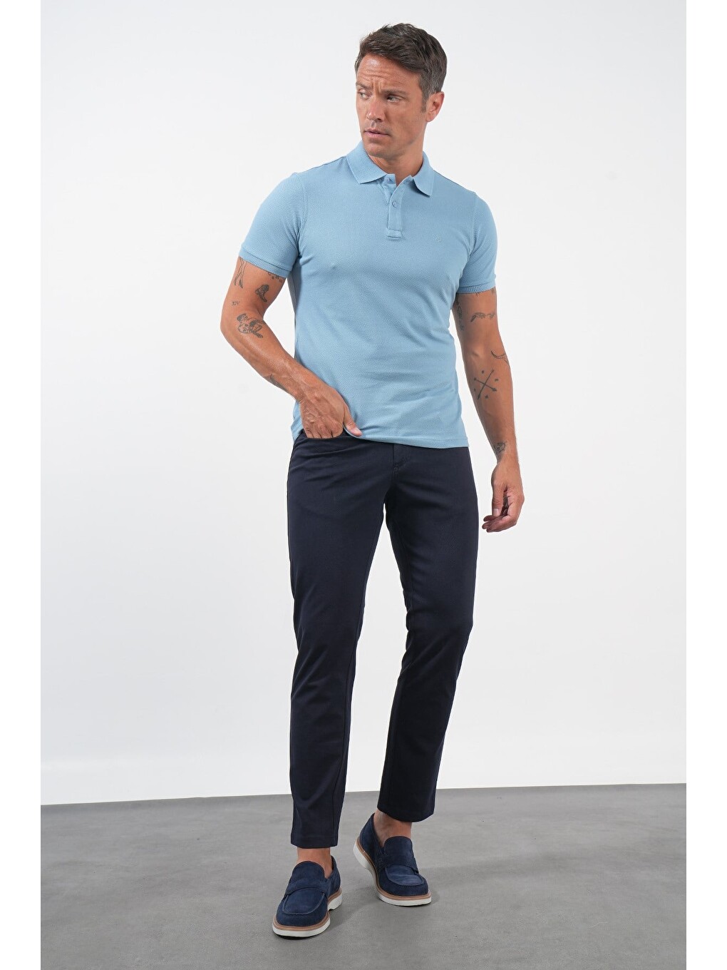 Mavi Polo Yaka Pike Kısa Kol Slim Fit Pamuklu Hediye Kutulu Tişört 1011260169-1