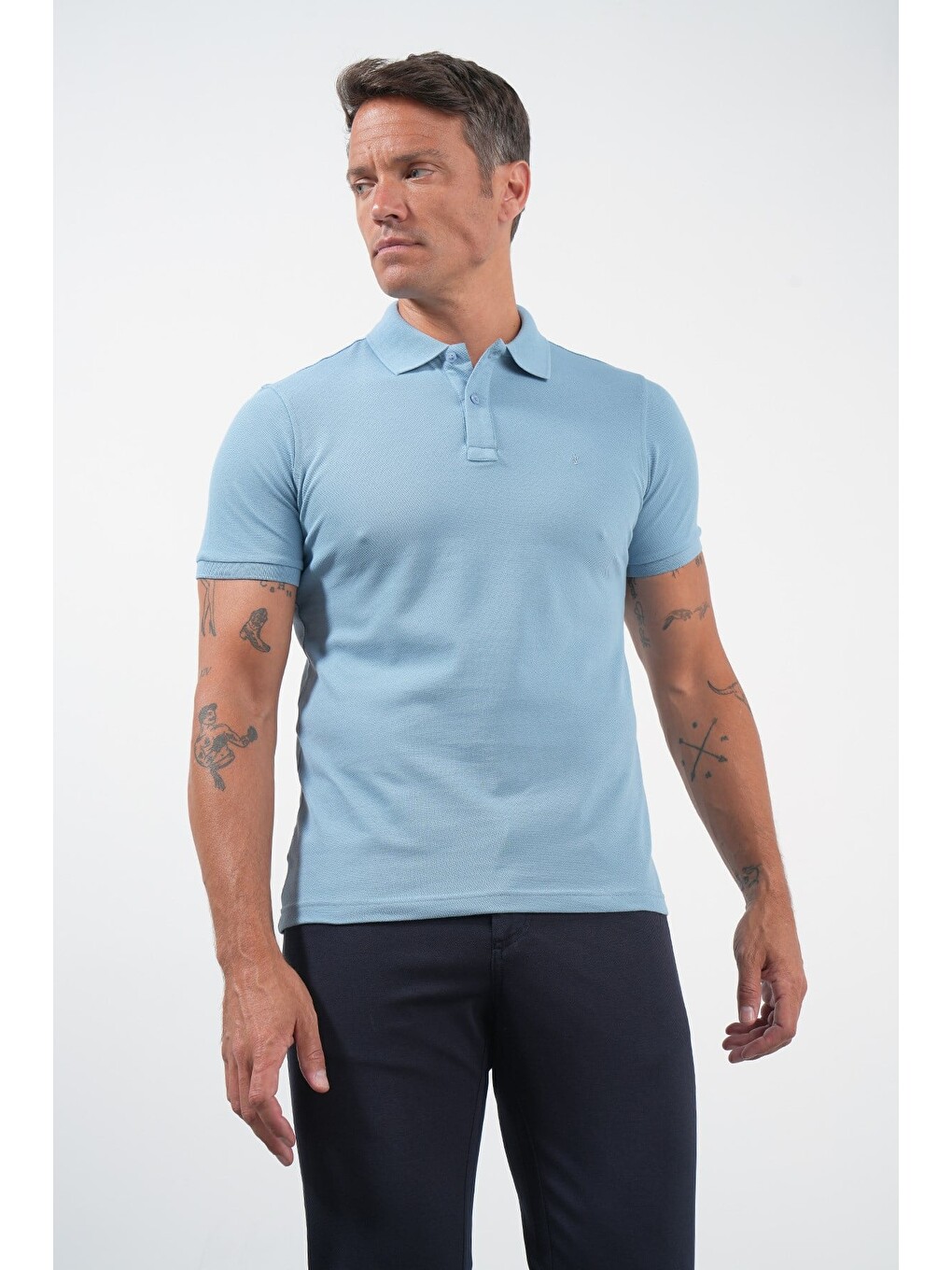 Mavi Polo Yaka Pike Kısa Kol Slim Fit Pamuklu Hediye Kutulu Tişört 1011260169-2