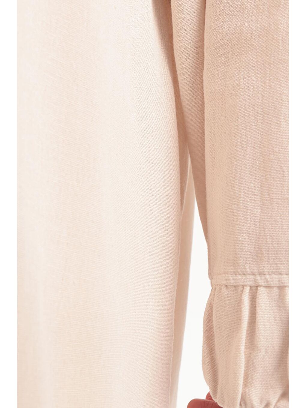 Bej Taş-Büzgü Detaylı Büyük Beden Keten Pantolonlu Takım-4