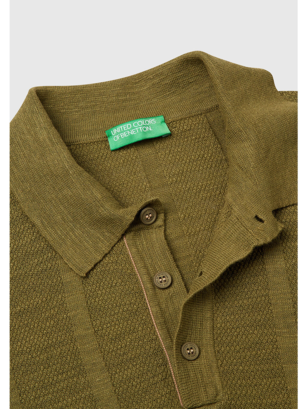 Erkek Haki Pamuk Karışımlı Kontrastlı Düğmeli Regular Fit Triko Polo T-Shirt-2