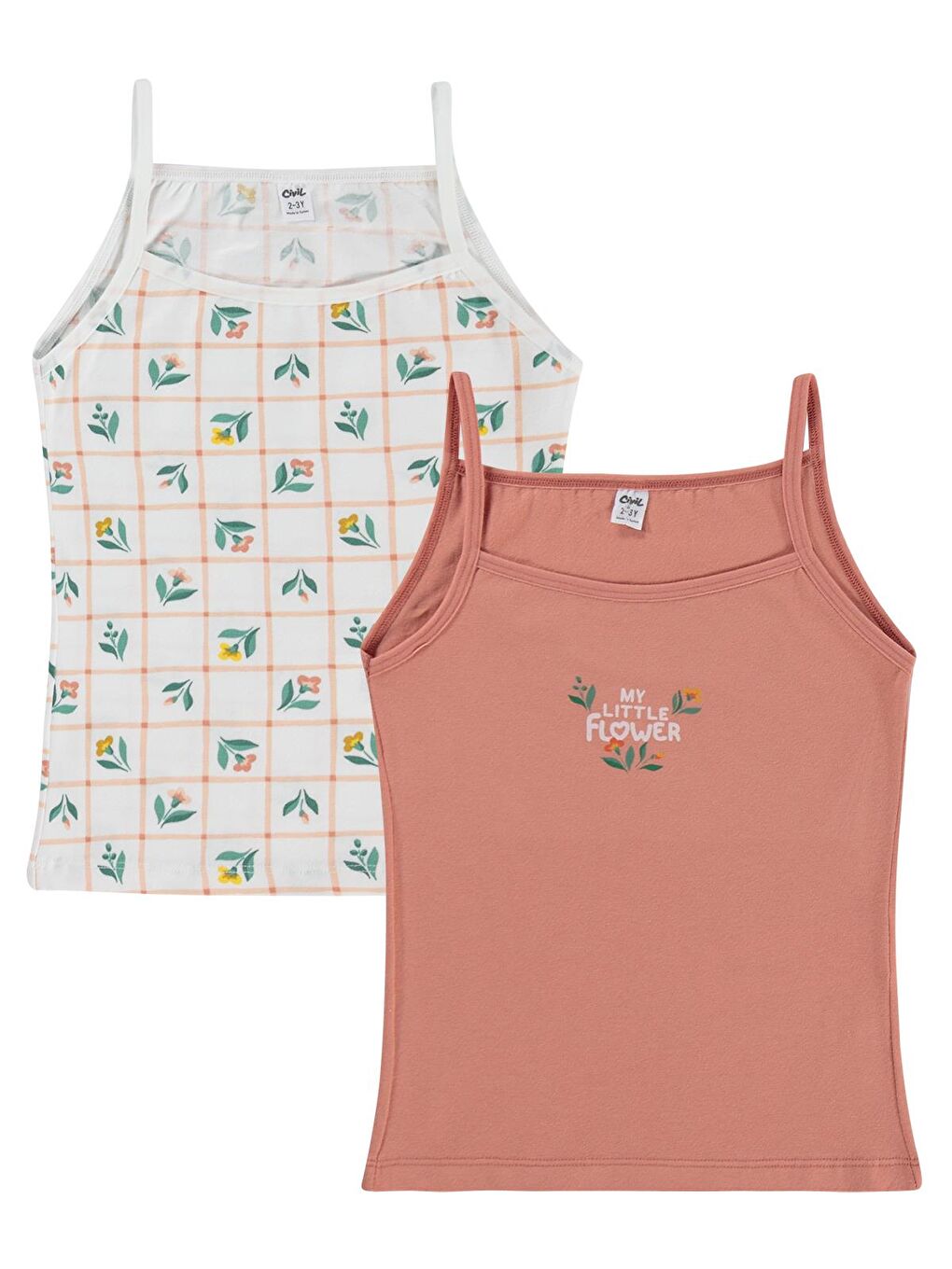 Beyaz Girls Flower 2-12 Yaş Kız Çocuk 2'li Atlet - Standart